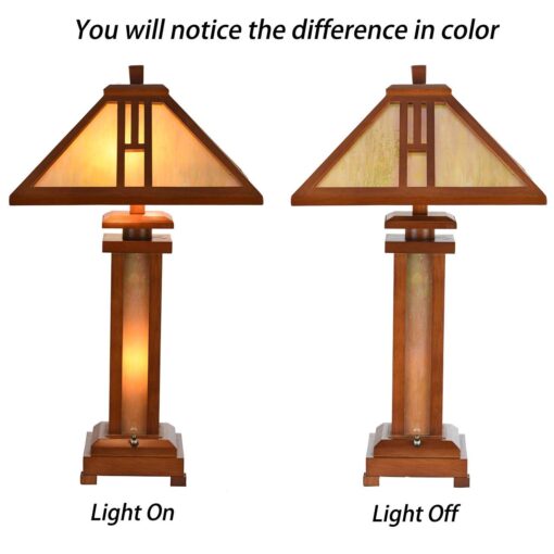 Bieye L10796 Mission Tiffany Style Stained Glass Table Lamp with Wooden Base, 26 inches Tall - Image 7