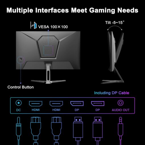 SANSUI 27 Inch WQHD 2560 x 1440 IPS Gaming Monitor, 180Hz 1ms Computer Monitor, DP 1.2 x2 | HDMI 2.0 x2 | VESA Mount, 120% sRGB HDR Eye Care Metal Stand (ES-G27F2Q, DP Cable Included) - Image 4
