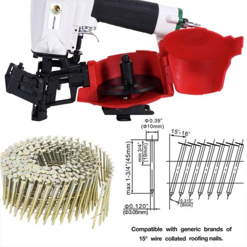 BHTOP CN45N Roofing Nailer, 15 Degree Roofing Nail Gun, 3/4-Inch to 1-3/4-Inch Coil Nails, 120-pcs Load Capacity Coil Nailer (Mexican style) - Image 4