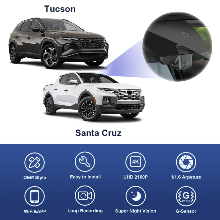 Fitcamx 4K Dash Cam Adapts for Hyundai Santa Cruz & Tucson 2022 2023 2024 2025 (Part NO#N9000) with Auto-Dimming, OEM Look, UHD 2160P Video, Built-in WiFi & APP, Loop Recording, G-Sensor, 64GB Card - Image 5