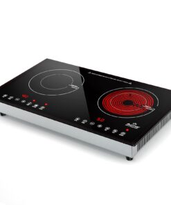 Duxtop 1800W Induction Cooktop 2 Burner, Built-In Induction Burners, Double Induction and Infrared Cooktop, Electric Hot Plate for Cooking, Electric Stove with Sensor Touch Control, 9820HLBI