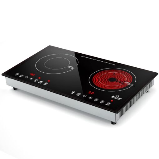Duxtop 1800W Induction Cooktop 2 Burner, Built-In Induction Burners, Double Induction and Infrared Cooktop, Electric Hot Plate for Cooking, Electric Stove with Sensor Touch Control, 9820HLBI