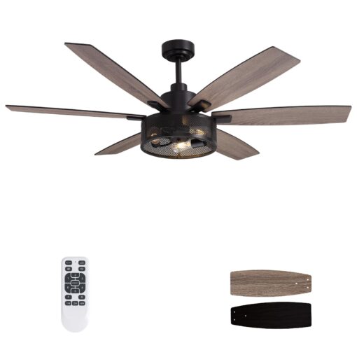 LuminFan 60 Inch Ceiling Fans with Lights and Remote Control, Farmhouse Ceiling Fan for Bedroom Living Room and Patio, Black Caged Ceiling Fan for Indoor and Outdoor