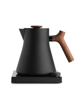 Fellow Corvo EKG Pro Studio Edition Electric Tea Kettle - Quick Heating, Precise Temperature Control, Scheduling, Built-in Brew Timer - Matte Black with Walnut Handle - 0.9 Liter