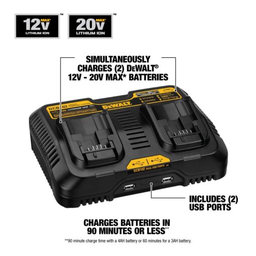 DEWALT 20V MAX Battery, Premium 6.0Ah Double Pack with 12/20V MAX Charging Station/Dual Charger for Jobsite (DCB206-2 & DCB102) - Image 2