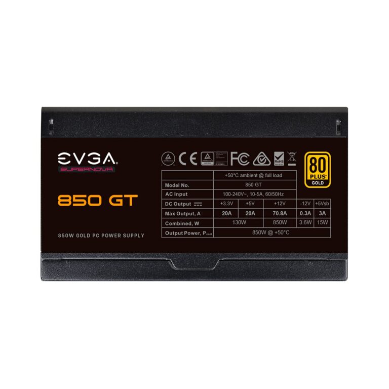 EVGA 850 GT, 80 Plus Gold 850W, Fully Modular, Auto Eco Mode with FDB Fan, 100% Japanese Capacitors, 7 Year Warranty, Includes Power ON Self Tester, Compact 150mm Size, Power Supply 220-GT-0850-Y1 - Image 2