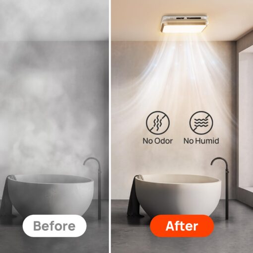 Consciot Bathroom Exhaust Fan with Light, 110/160 CFM Adjustable, 1.0 Sone, suitable for square mounting hole 11.39 x 10.42 inches, 1500lm LED Light 3000K/4000K/5000K Selectable & 2700K Nightlight - Image 3