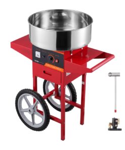 VEVOR Electric Cotton Candy Machine with Cart, 1000W Commercial Candy Floss Maker with Stainless Steel Bowl, Sugar Scoop and Drawer, Perfect for Home, Kids Birthday, Family Party, Red