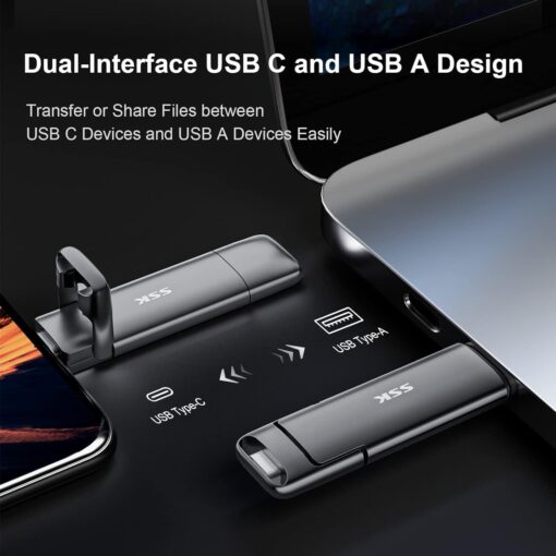 SSK 2TB SSD USB C Stick up to 1000MB/s,Fast External SSD Dual Drive Type-C + USB A 3.2 Gen 2 Solid State Thumb Drive,USB Memory Stick for iPhone 15/PS4/Android Phone/Tablet/Windows/Mac - Image 5