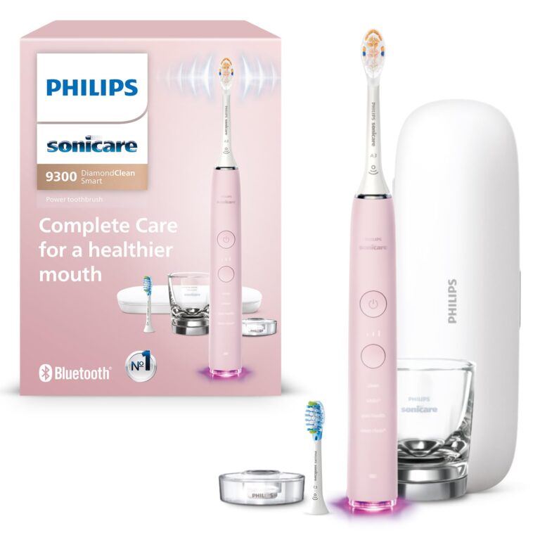 Philips Sonicare DiamondClean Smart 9300 Electric Toothbrush, Sonic Toothbrush with App, Pressure Sensor, Brush Head Detection, 4 Brushing Modes and 3 Intensity Levels, Pink, Model HX9903/25