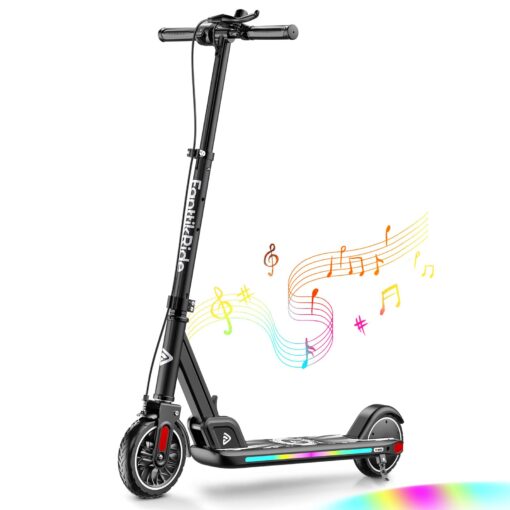 FanttikRide T9 Apex Electric Scooter for Kids 4.3-5.6 ft,200 W Motor, LED Colorful Lights with Bluetooth Music Speaker, 7/10/12 MPH Digital Display, Adjustable Height, Foldable, Up to 40 mins,Black