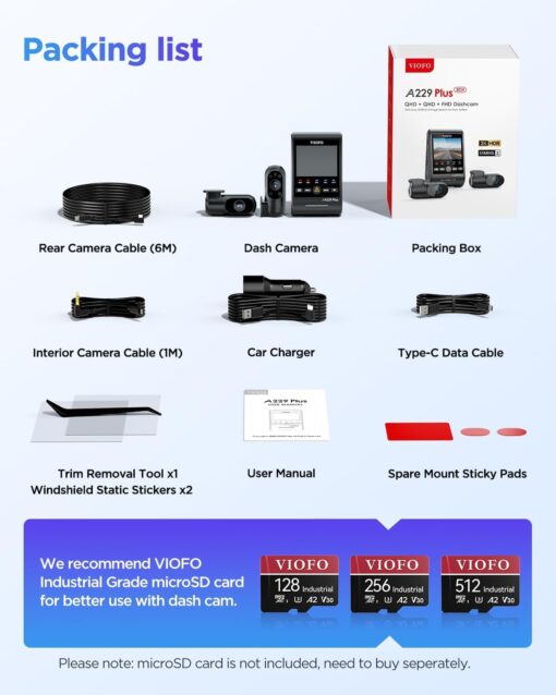VIOFO A229 Plus 3 Channel Dash Cam, Dual STARVIS 2 Sensors, 3-Channel HDR, 1440P+1440P+1080P Front Inside and Rear Car Camera, 5GHz Wi-Fi, Voice Control, Ultra-Precise GPS, 24 Hours Parking Mode - Image 2