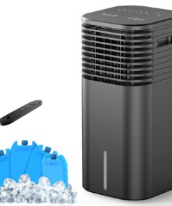 24" Windowless Portable Air Conditioner, 15H Timer & 120°Oscillation, 3-IN-1 Portable AC Unit with Remote, 2-Gal Tank, 3 Modes & 3 Speeds, Ultra-Quiet Ventless Swamp Cooler for Room Home Office, Black