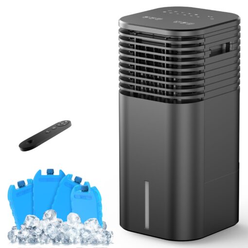 24" Windowless Portable Air Conditioner, 15H Timer & 120°Oscillation, 3-IN-1 Portable AC Unit with Remote, 2-Gal Tank, 3 Modes & 3 Speeds, Ultra-Quiet Ventless Swamp Cooler for Room Home Office, Black