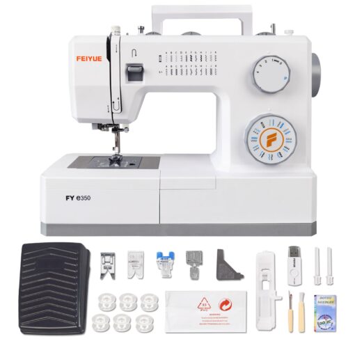 FEIYUE FYe350 Sewing Machine, Energy Saving Servo Motor, Heavy Duty & Portable, 23 Built-in Stitches, Multiple Needle Positions, 6 Bobbins & 5 Included Sewing Feet