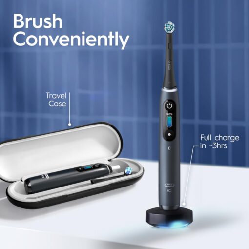 Oral-B iO Series 8 Electric Toothbrush with 2 Replacement Brush Heads and Travel Case, Rechargeable Toothbrush, Black Onyx - Image 3