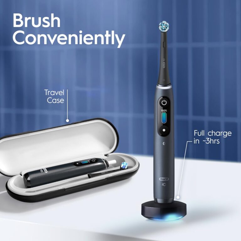 Oral-B iO Series 8 Electric Toothbrush with 2 Replacement Brush Heads and Travel Case, Rechargeable Toothbrush, Black Onyx - Image 3