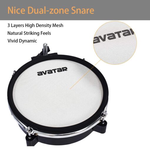 HXW SD61-5 Professional Electric Drum Set Mesh Electronic Drum Kit with 447 Sounds, Dual-zone Snare, Cymbal With Choke, Kick Tower, Support to Add Extra Tom & Cymbal - Image 4