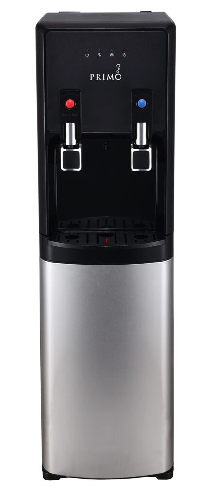 Primo Bottom-Loading Water Dispenser - 2 Temp (Hot-Cold) Water Cooler Water Dispenser for 5 Gallon Bottle w/Child-Resistant Safety Feature, Black and Stainless Steel
