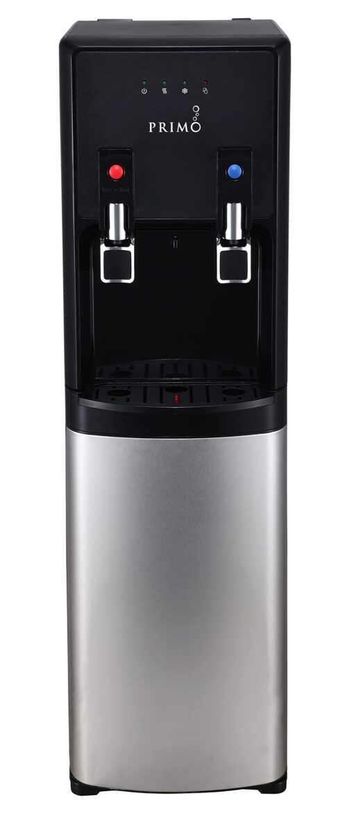 Primo Bottom-Loading Water Dispenser - 2 Temp (Hot-Cold) Water Cooler Water Dispenser for 5 Gallon Bottle w/Child-Resistant Safety Feature, Black and Stainless Steel
