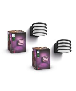 Philips Hue Lucca Outdoor Smart Wall Light, Black - E26 White and Color Ambiance LED Color-Changing Bulbs - 2 Pack - Requires Hue Bridge - Control with Hue App and Voice - Weatherproof