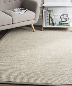 SAFAVIEH Natural Fiber Collection Area Rug - 9' x 12', Marble & Khaki, Border Sisal Design, Easy Care, Ideal for High Traffic Areas in Living Room, Bedroom (NF143E)