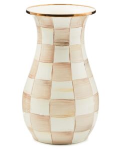 MACKENZIE-CHILDS Tall Enamel Vase, Unique Flower Vase, Bouquet Vase Decor for Living Room, Brown-and-White Mocha Check