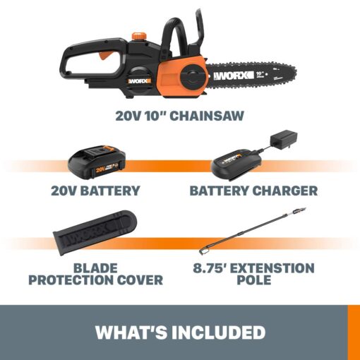 Worx WG323 20V Power Share 10" Cordless Pole/Chain Saw with Auto-Tension (Battery & Charger Included) - Image 3