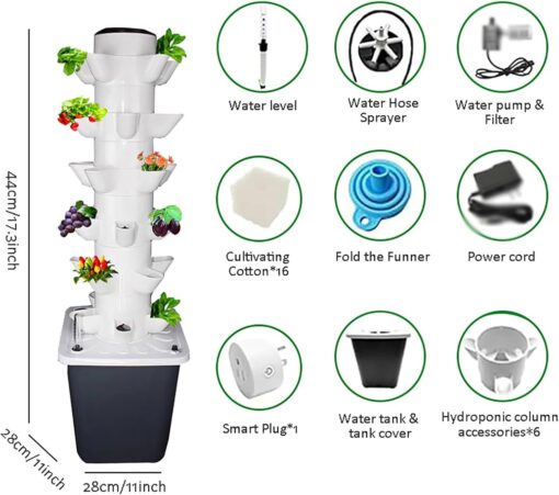 Hydroponics Growing System Kit, 30-Plants Indoor Vertical Hydroponic Tower Garden System, Smart Gardening Kit for Herbs, Fruits, and Vegetables,15 Holes - Image 7
