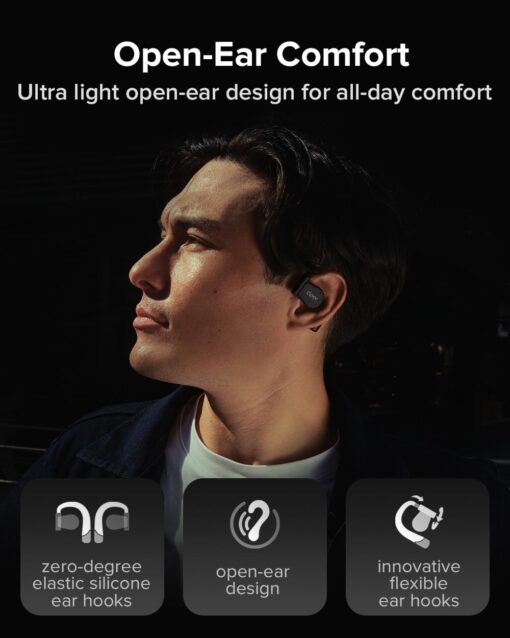 Cleer ARC 3 Open Ear Headphones - Dolby Audio, Snapdragon Sound True Wireless Earbuds, 50Hr Battery, Bluetooth 5.4, IPX 7, Multi-Point, Smart Controls, Wireless Charging Smart Case, Comfort Fit, Black - Image 6