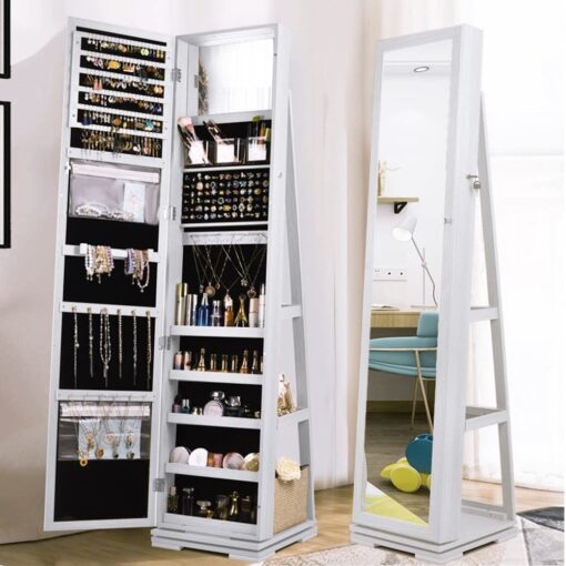 SDHYL 360° Rotating Full-Length Mirror Jewelry Cabinet - Standing Mirror with Jewelry Storage, Makeup Organizer & Lock, 63"x15", Perfect for Girls, Women, and Home Decor - Image 9