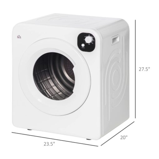 HOMCOM Portable Clothes Dryer, 120V 1300W Compact Laundry Dryer with Intelligent Drying, 3.2 cu.ft Stainless Steel Drum, Front Load Electric Dryer for Apartments, Dorms, RVs, White - Image 6