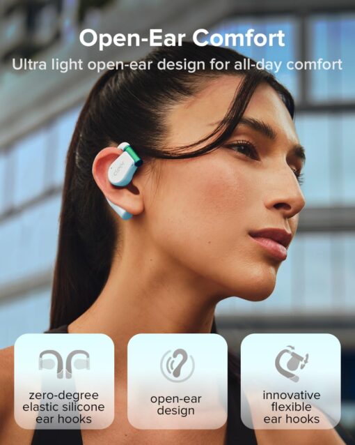 Cleer ARC 3 Open Ear Headphones - Dolby Audio, Snapdragon Sound True Wireless Earbuds, 50Hr Battery, Bluetooth 5.4, IPX 7, Multi-Point, Smart Controls, Wireless Charging Smart Case, Comfort Fit, Blue - Image 7