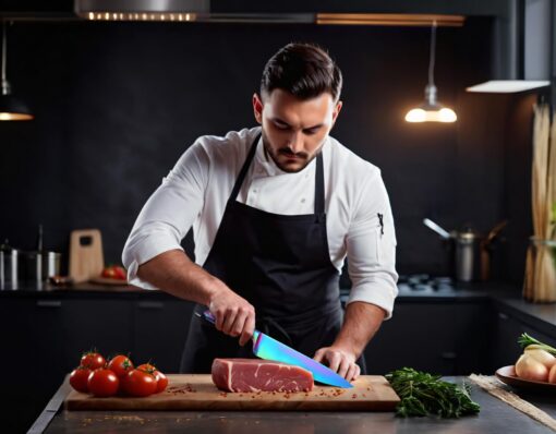 WELLSTAR Rainbow Knife Set 14 Pieces, Iridescent German Stainless Steel Kitchen Knives Set with Wooden Block, Colorful Titanium Coating, Chef’s Knife Block Set with Scissors and Built-in Sharpener - Image 8
