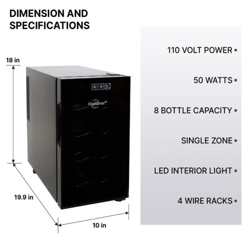 Koolatron 8 Bottle Wine Cooler, Black, Thermoelectric Wine Fridge, 0.8 cu. ft. (23L), Freestanding Urban Series Wine Refrigerator, Red, White and Sparkling Wine Storage for Kitchen and Apartment - Image 4