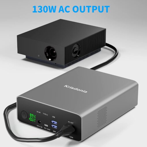 Krisdonia Portable Power Bank, 296Wh/80000mAh Portable Laptop Charger Battery Backup with 110V/130W AC Socket, PD 100W USB-C Port and 2 USB QC3.0 Ports for Outdoor Camping Trip Hunting Emergency - Image 7