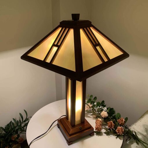 Bieye L10796 Mission Tiffany Style Stained Glass Table Lamp with Wooden Base, 26 inches Tall - Image 6