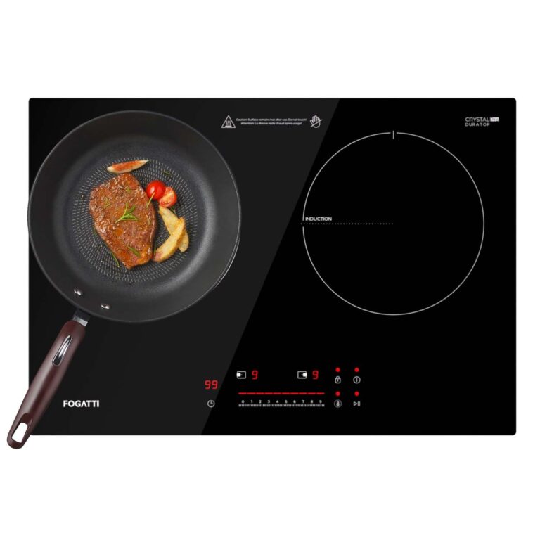 FOGATTI Double Induction Cooktop, Electric Induction Stove for RV, Built-in Countertop Burner with Touch Sensors, 9-Level Power, Pan Detection, 0-99 Min Timer, Child Lock, Shared 1800W