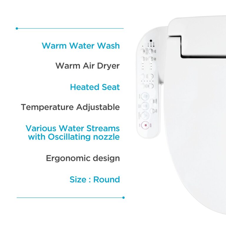 Blooming NB-1360R Bidet Toilet Seat *Round* Warm Water with Stainless Steel Nozzle, Warm Air Dryer, Heated Toilet Seat, Sittable Lid, Nightlight, Fits Round Toilets, White - Image 7