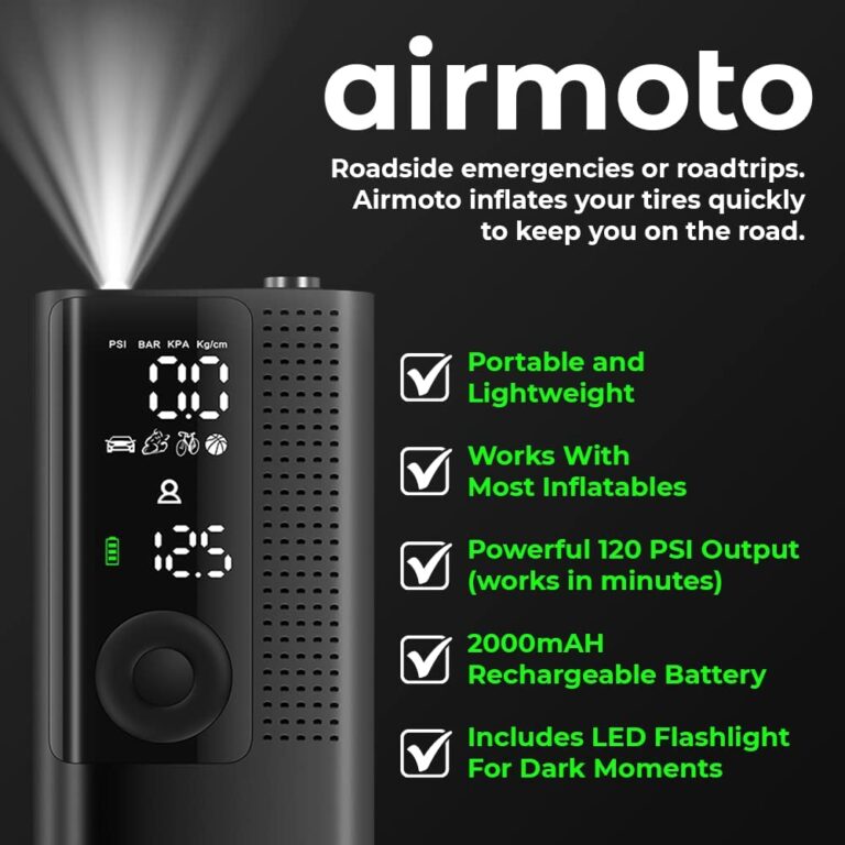 Airmoto Tire Inflator Portable Air Compressor - 3pack - Air Pump for Car Tires with Digital Pressure Gauge, LED Light and Auto Shut-Off Function - Cordless Pump for Car, Motorcycle, Bicycle, Balls - Image 2