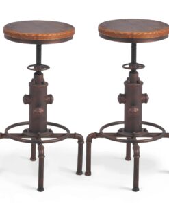Topower Antique Vintage Industrial Barstool Solid Wood Water Pipe Fire Hydrant Design Cafe Coffee Industrial Bar Stool Set of 2 Red Bronze