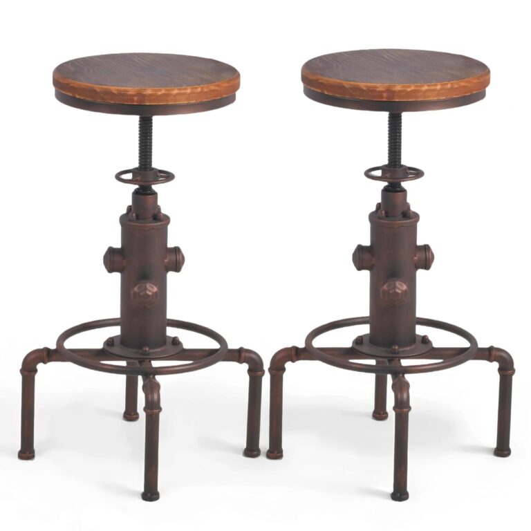 Topower Antique Vintage Industrial Barstool Solid Wood Water Pipe Fire Hydrant Design Cafe Coffee Industrial Bar Stool Set of 2 Red Bronze