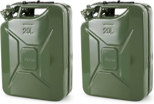 Wavian 5.3 Gallon 20 Liter Authentic CARB Fuel Jerry Can w/Spout, Wavian USA Authentic NATO Jerry Can and Spout System - Rust-Proof, Green, 5 Gallon Gas Cans for Gasoline, Pack of 2