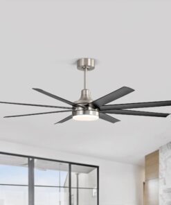 Breezary 65" Large Ceiling Fans with Lights and Remote, 8-Blade, Reversible DC Motor, 6-Speed, Timer, Industrial Ceiling Fans with Led Light Chandelier for Bedroom Office (Satin Nickel & Black)