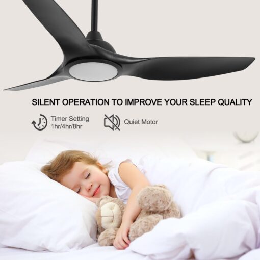 Fanliving 52 Inch 6 Speed High CFM Quiet DC Motor Modern Ceiling Fan with Lights Remote Control, Indoor 3 Blade Black Ceiling Fan for Bedroom Living Room - Image 5