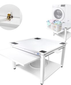EZ Laundry Laundry Pedestal for Washer and Dryer | 27-Inch Stand with Shelf | Elevates 18" | Includes Drain Pan & Hose, Adjustable Feet Fits All 27" Wide Washer/Dryer Brands - (White with Shelf)