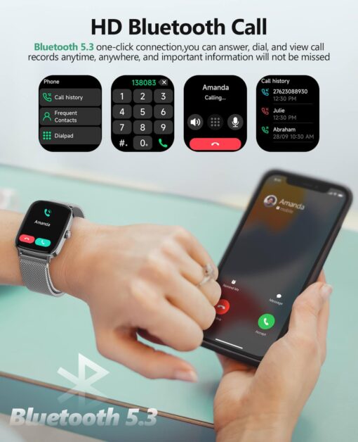 2025 Smart Watches for Women Men, 1.85" AI Voice Smartwatch, 24/7 Heart Rate Monitor, Stress/SpO2/Sleep Tracker, IP68 Waterproof, Weather, 100+ Sports Fitness Tracker for Android iOS Silver Metal - Image 5