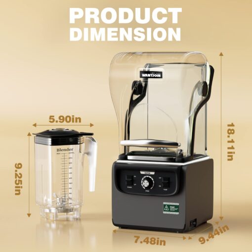 Wantjoin Professional Blender, Commercial Quiet blender Soundproof Blender 2200ml with Cover for Crushing Ice,Smoothie,Puree,Blender for Kitchen 1800W (Grey) - Image 2
