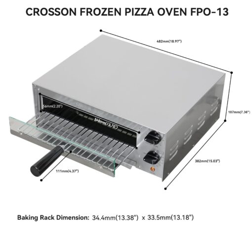 CROSSON Countertop Electric Frozen Pizza Oven For Indoors with 30-minitue Timer,Glass Door and Interior Light,Commercial Pizza Maker for Restaurant and Home Use,120V/1550W (13 Inch) - Image 3
