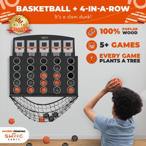 SWOOC Games - Low Post Lineup™ | Wall Mounted Giant Basketball 4 In A Row w/ 5+ Games | Basketball Hoop For Room Wall Games | Game Room Games | Mini Basketball Hoop Indoor Connect | Four In A Row Game - Image 6